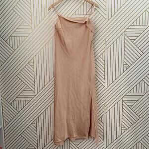 ASTR the Label NWT Satin Cowl Slip Midi slit Dress blush pink criss cross back L